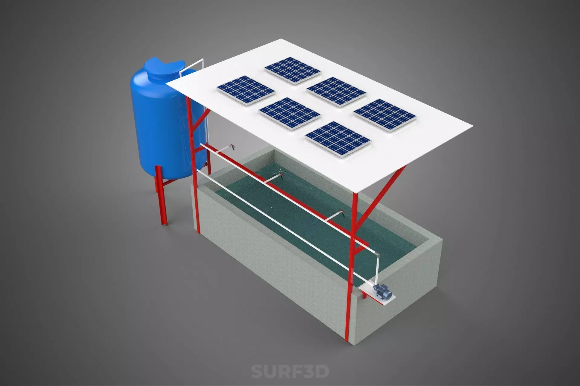 SOLAR CELL RECIRCULATION PUMP WATER FILTER FISH POND AQUACULTURE 3D model_6
