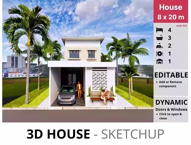 House 8x20m code 555 - Sketchup 3D model 3D model