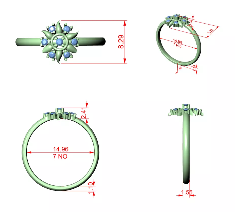 Seven Round Diamond Leaf Engagement Wedding Ring 3DM STL Video 3D print model_12
