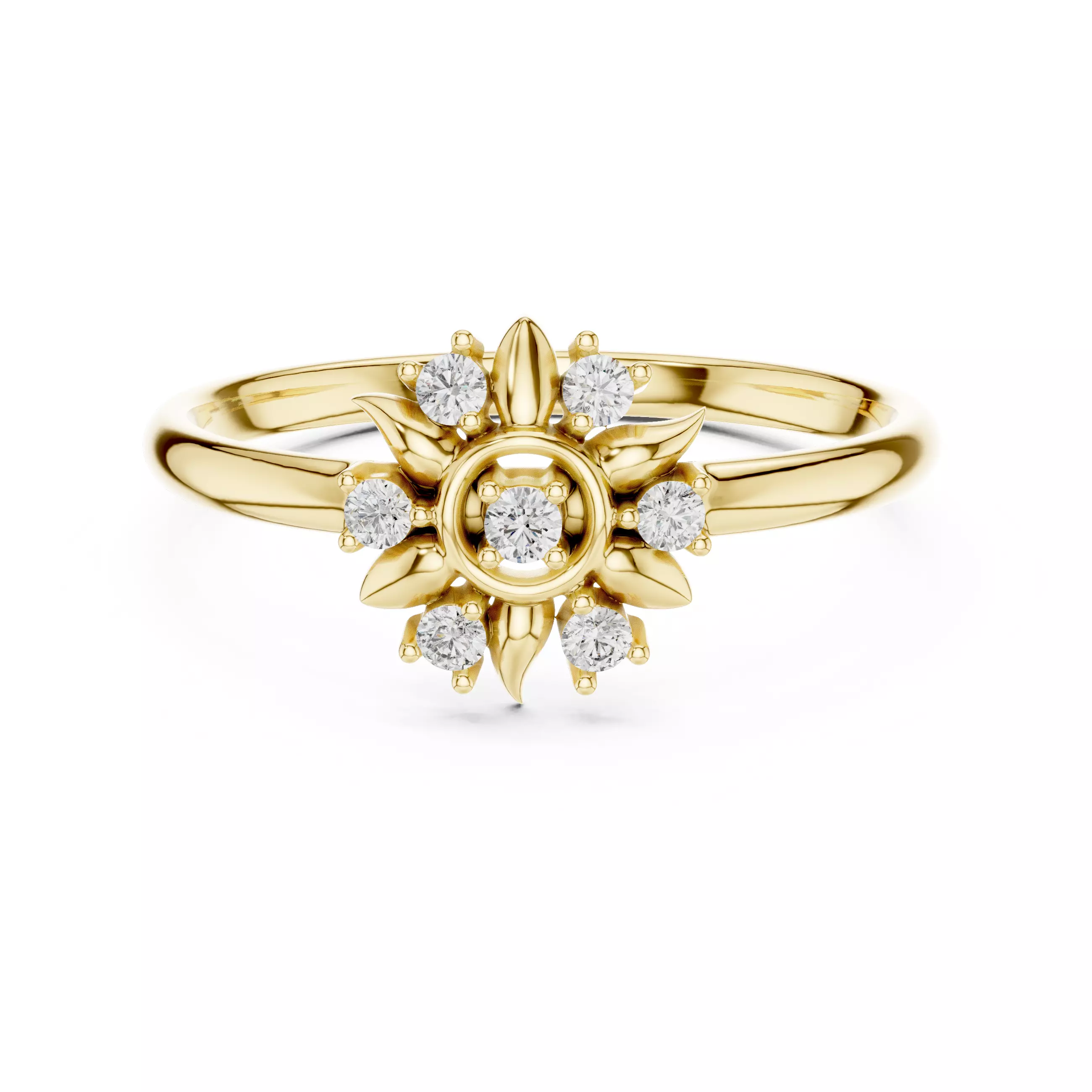 Seven Round Diamond Leaf Engagement Wedding Ring 3DM STL Video 3D print model_1