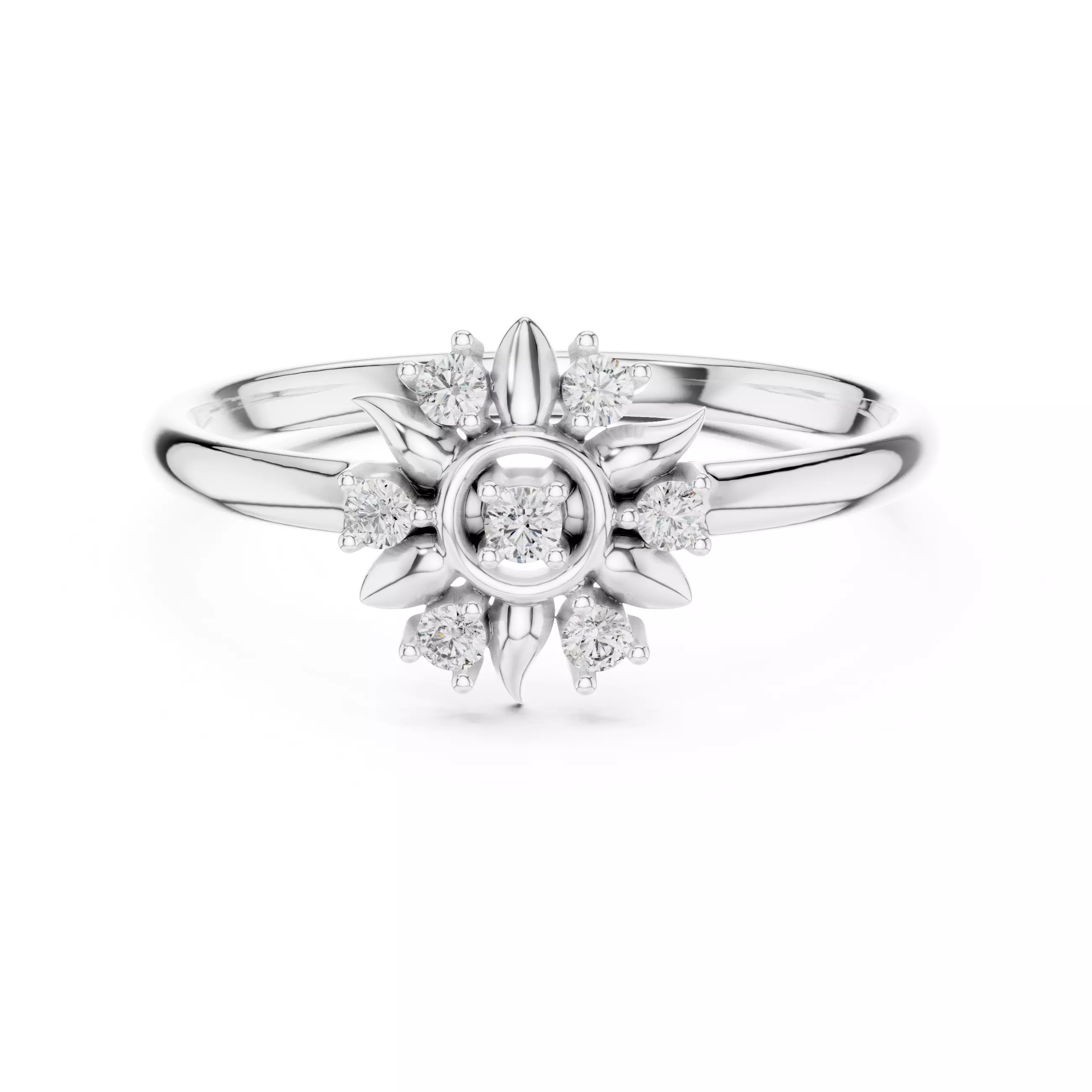 Seven Round Diamond Leaf Engagement Wedding Ring 3DM STL Video 3D print model_2