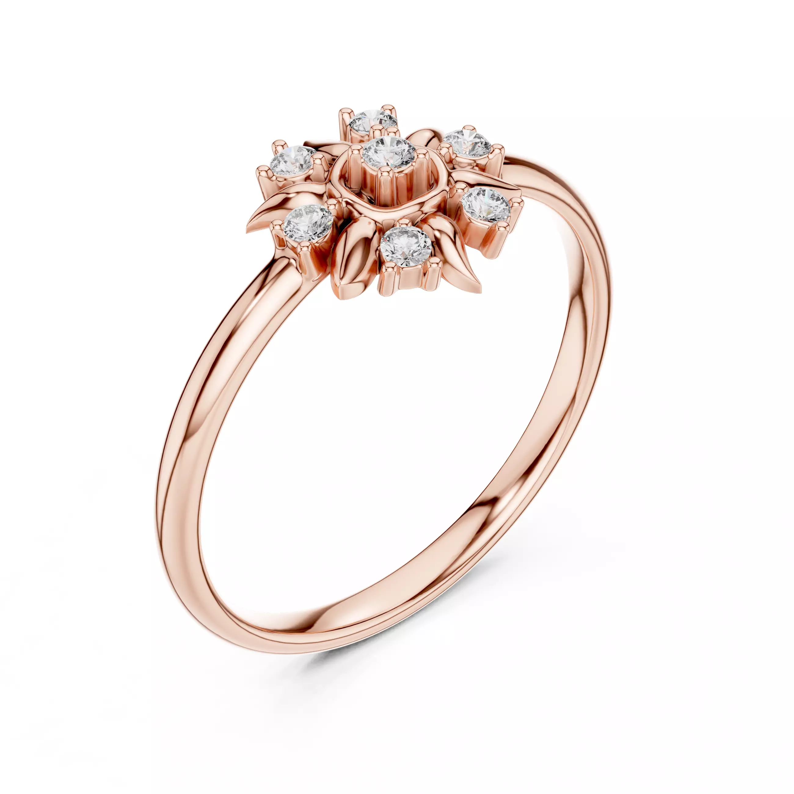 Seven Round Diamond Leaf Engagement Wedding Ring 3DM STL Video 3D print model_4