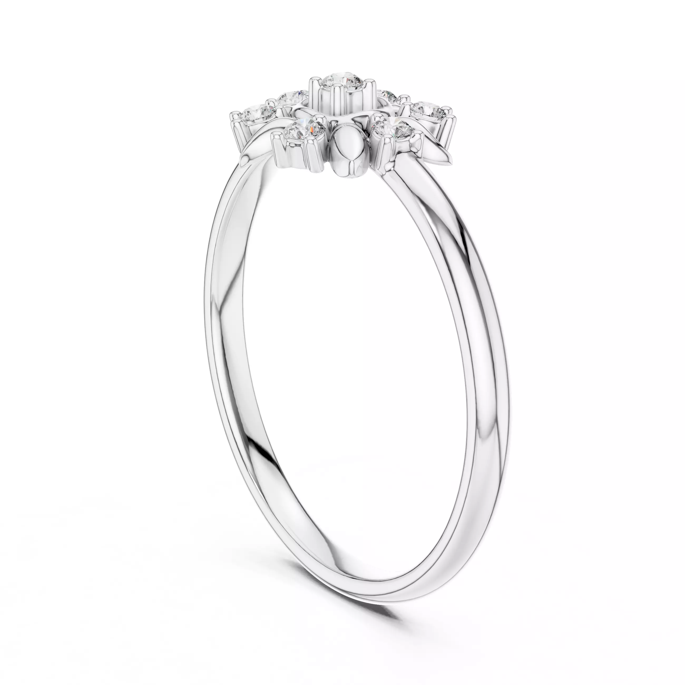 Seven Round Diamond Leaf Engagement Wedding Ring 3DM STL Video 3D print model_9