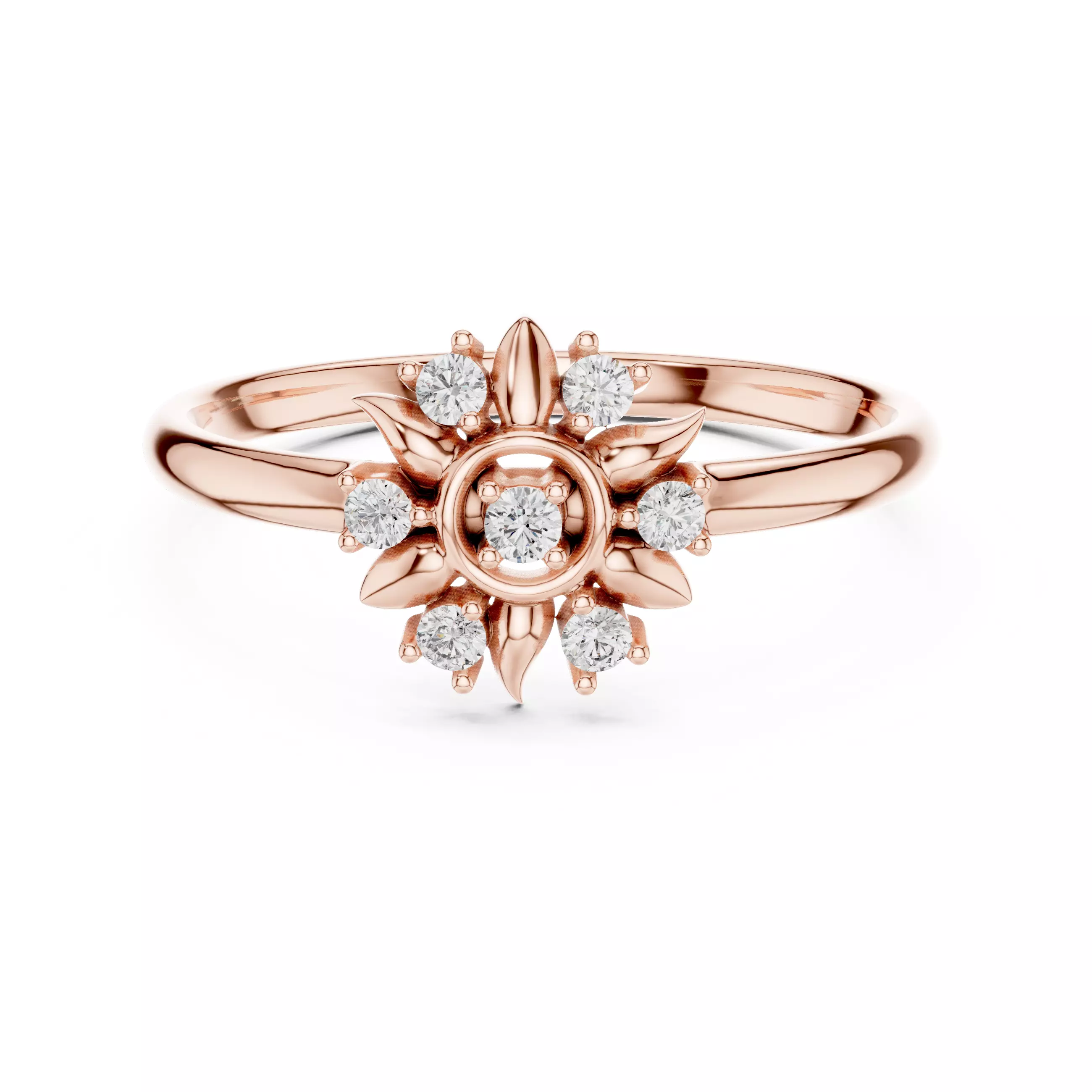 Seven Round Diamond Leaf Engagement Wedding Ring 3DM STL Video 3D print model_0