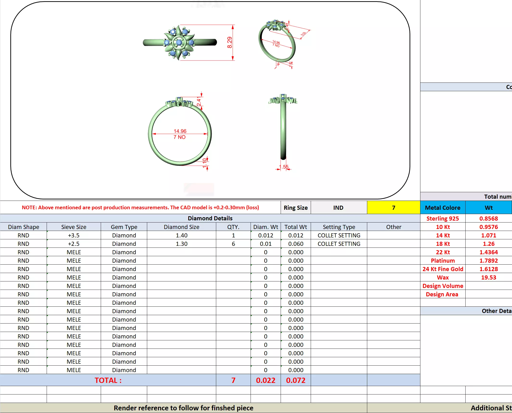 Seven Round Diamond Leaf Engagement Wedding Ring 3DM STL Video 3D print model_13
