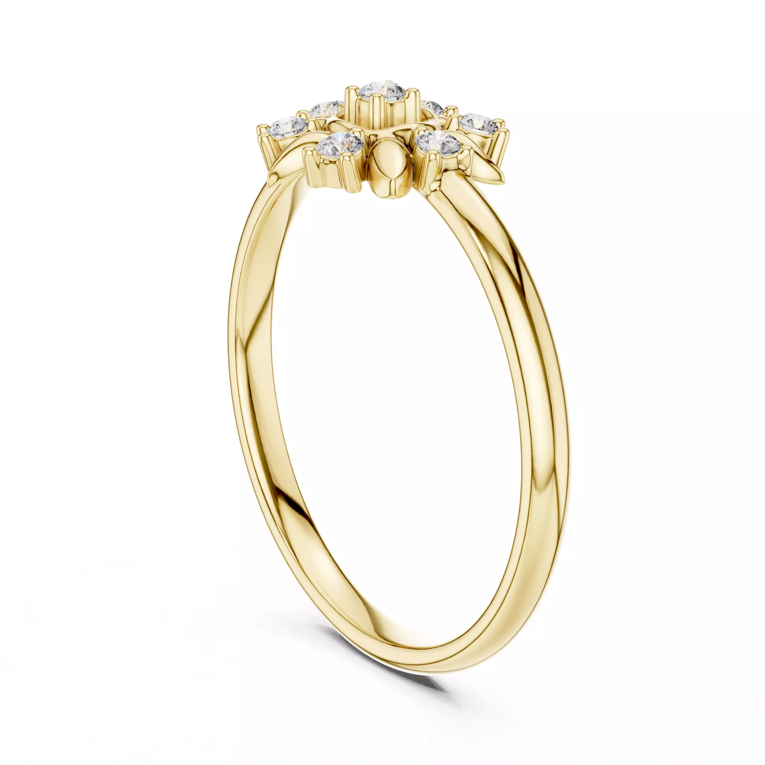 Seven Round Diamond Leaf Engagement Wedding Ring 3DM STL Video 3D print model_6