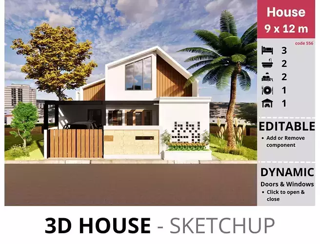 House 9x12m code 556 - Sketchup 3D model 3D model