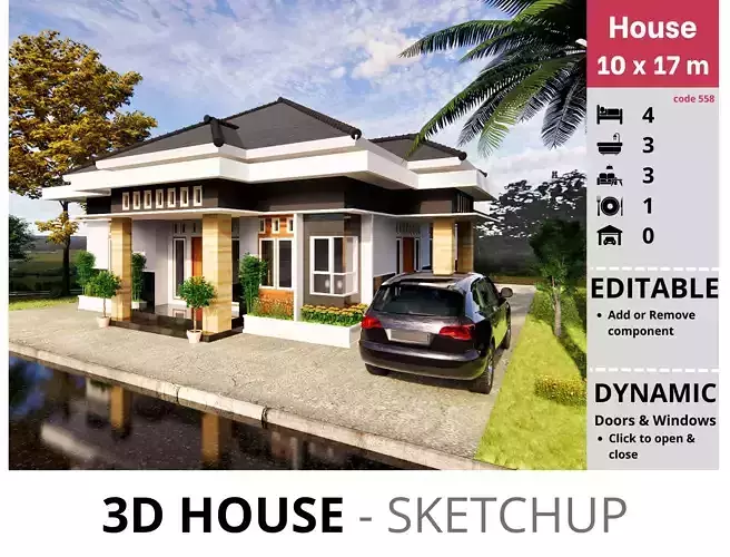 House 10x17m code 558 - Sketchup 3D model 3D model