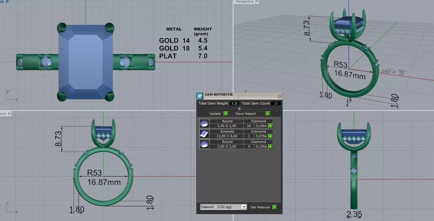 Emerald engagement ring 3D print model_14