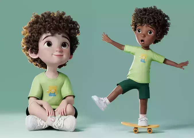 Cartoon Black Boy Rigged 3D model