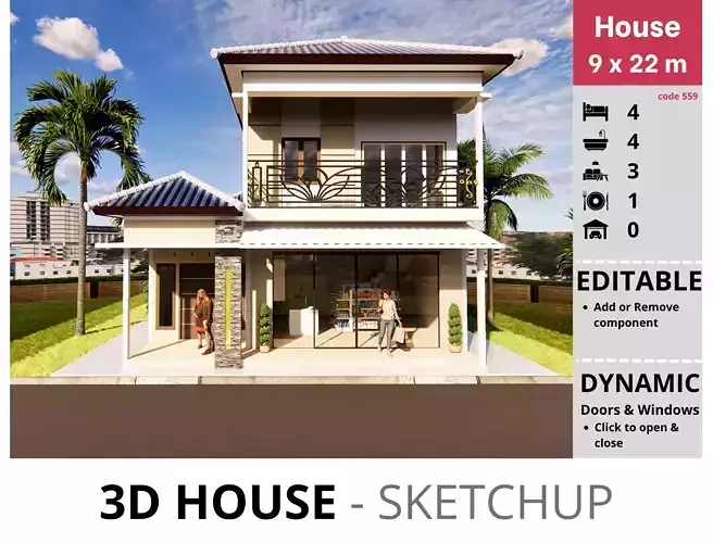 House 9x22m code 559 - Sketchup 3D model 3D model