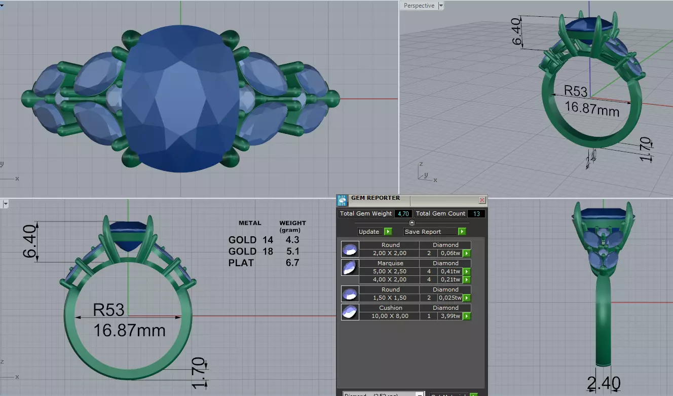 Cushion engagement ring 3D print model_13