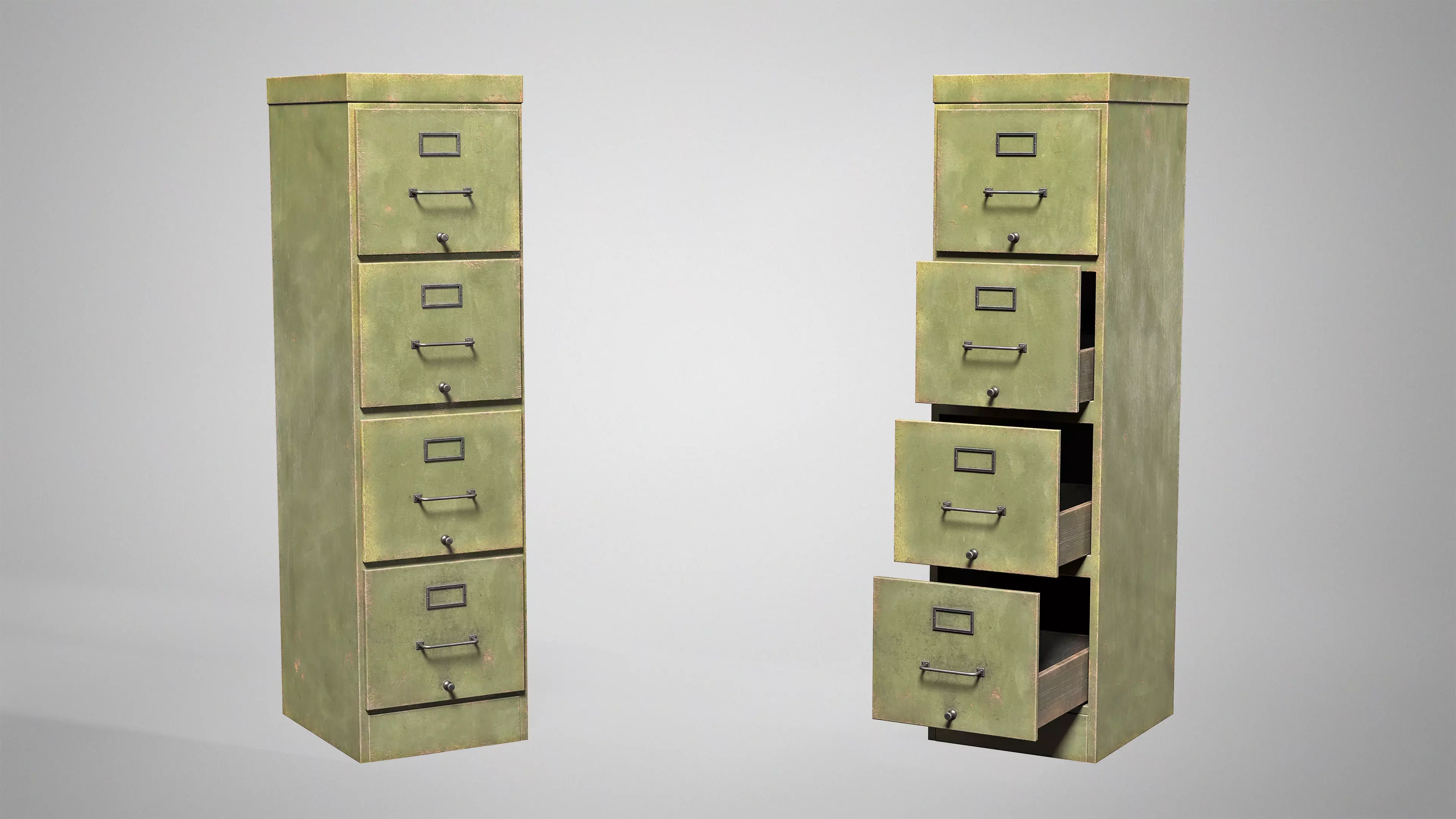 Vintage Office Cabinet - Retro Filing Cabinet with Drawers Low-poly 3D model_8