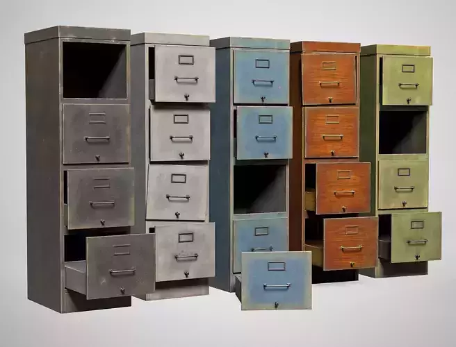 Vintage Office Cabinet - Retro Filing Cabinet with Drawers Low-poly 3D model