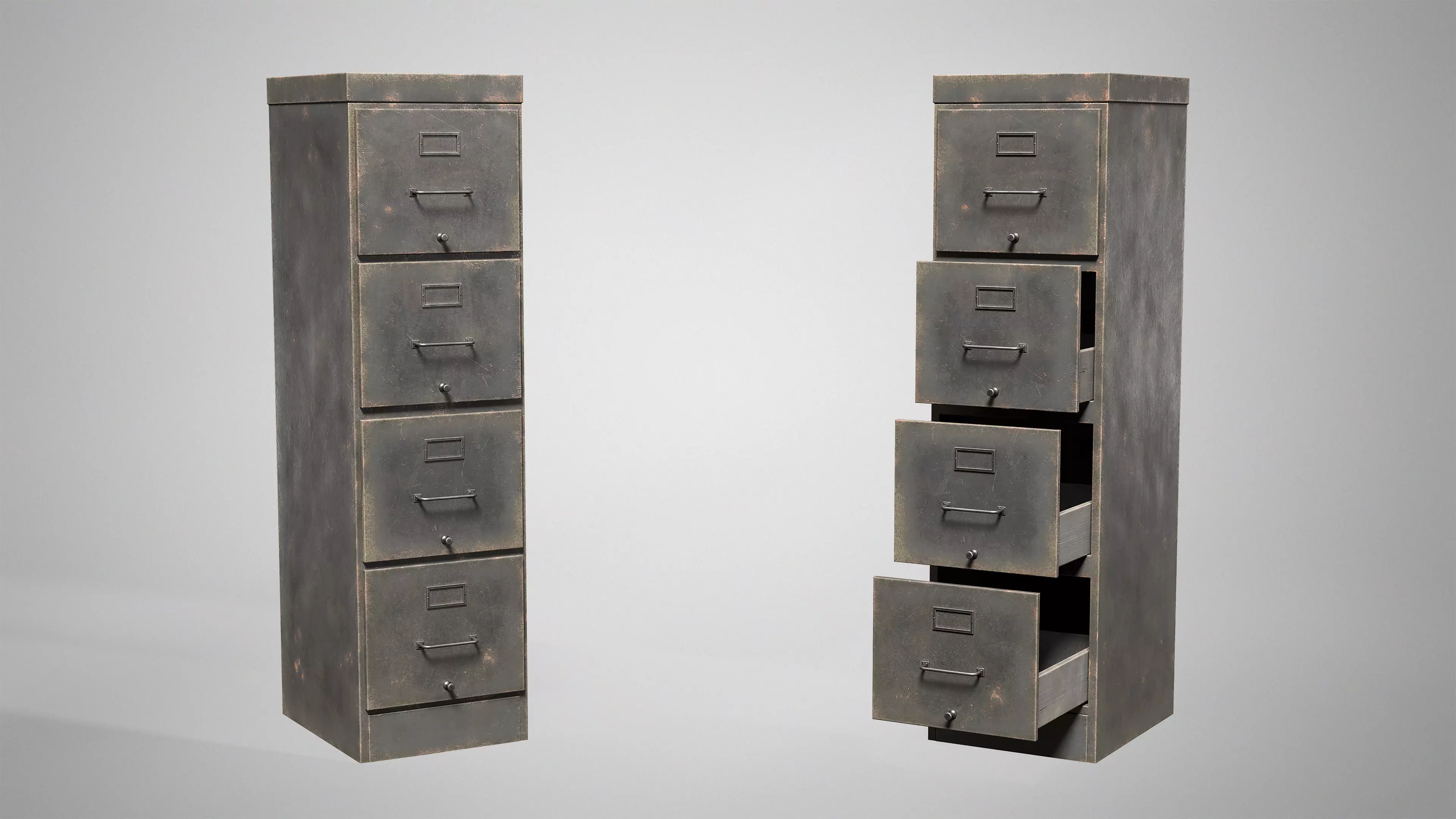 Vintage Office Cabinet - Retro Filing Cabinet with Drawers Low-poly 3D model_7