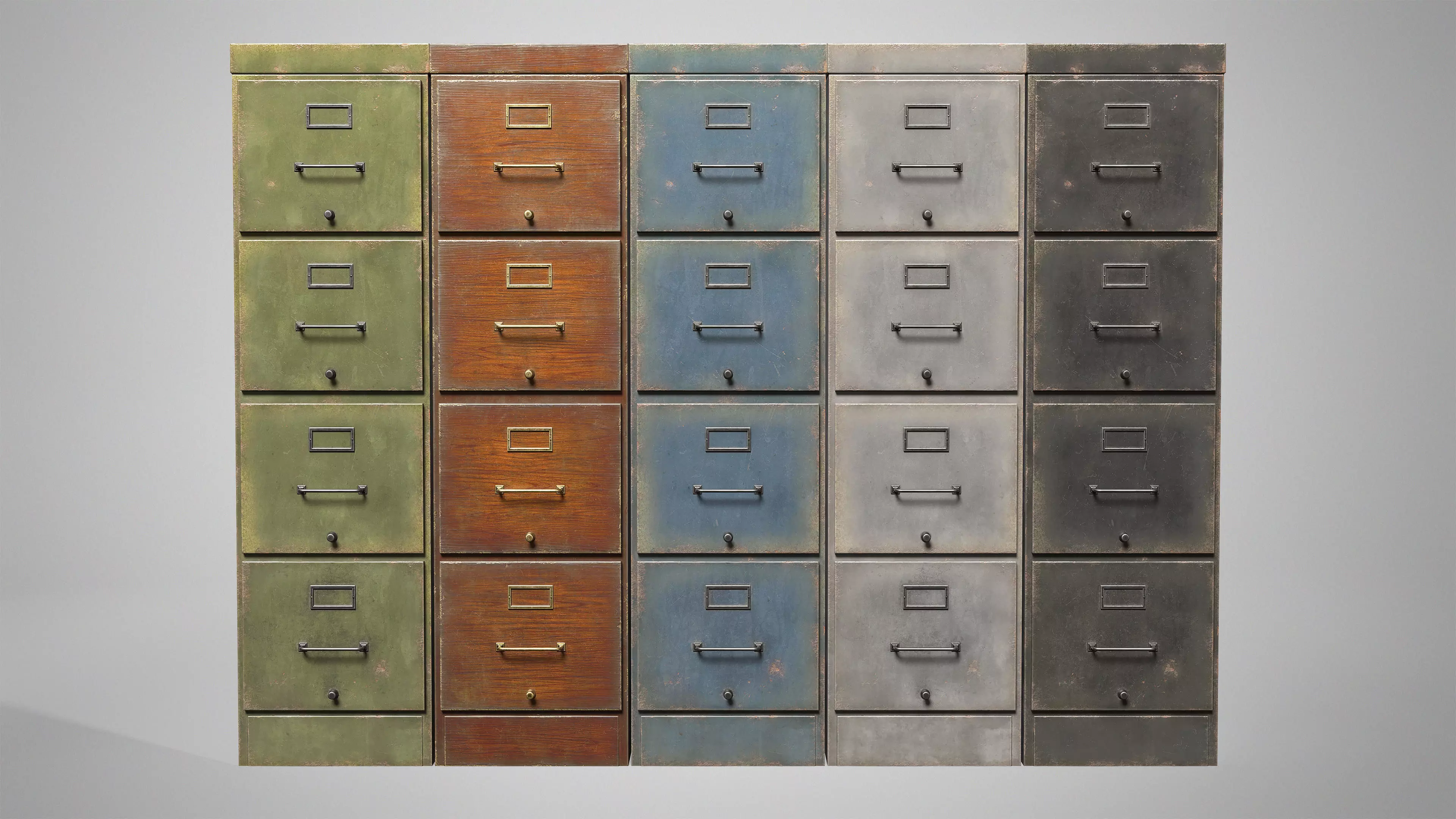 Vintage Office Cabinet - Retro Filing Cabinet with Drawers Low-poly 3D model_9