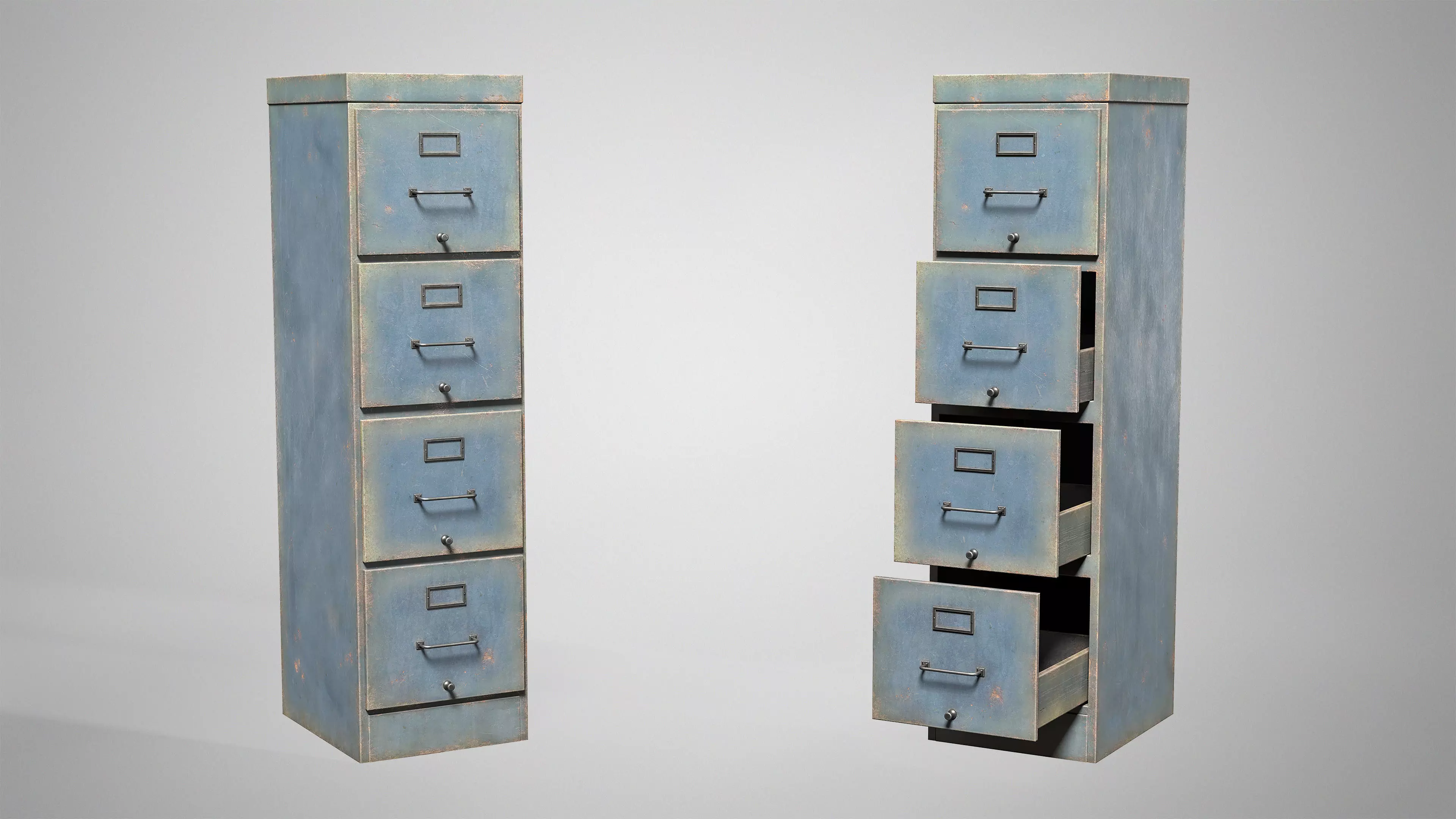 Vintage Office Cabinet - Retro Filing Cabinet with Drawers Low-poly 3D model_6