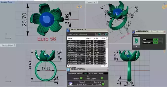 Rose Gold Flower STL 3D Ring with Single Diamond Model jr00189