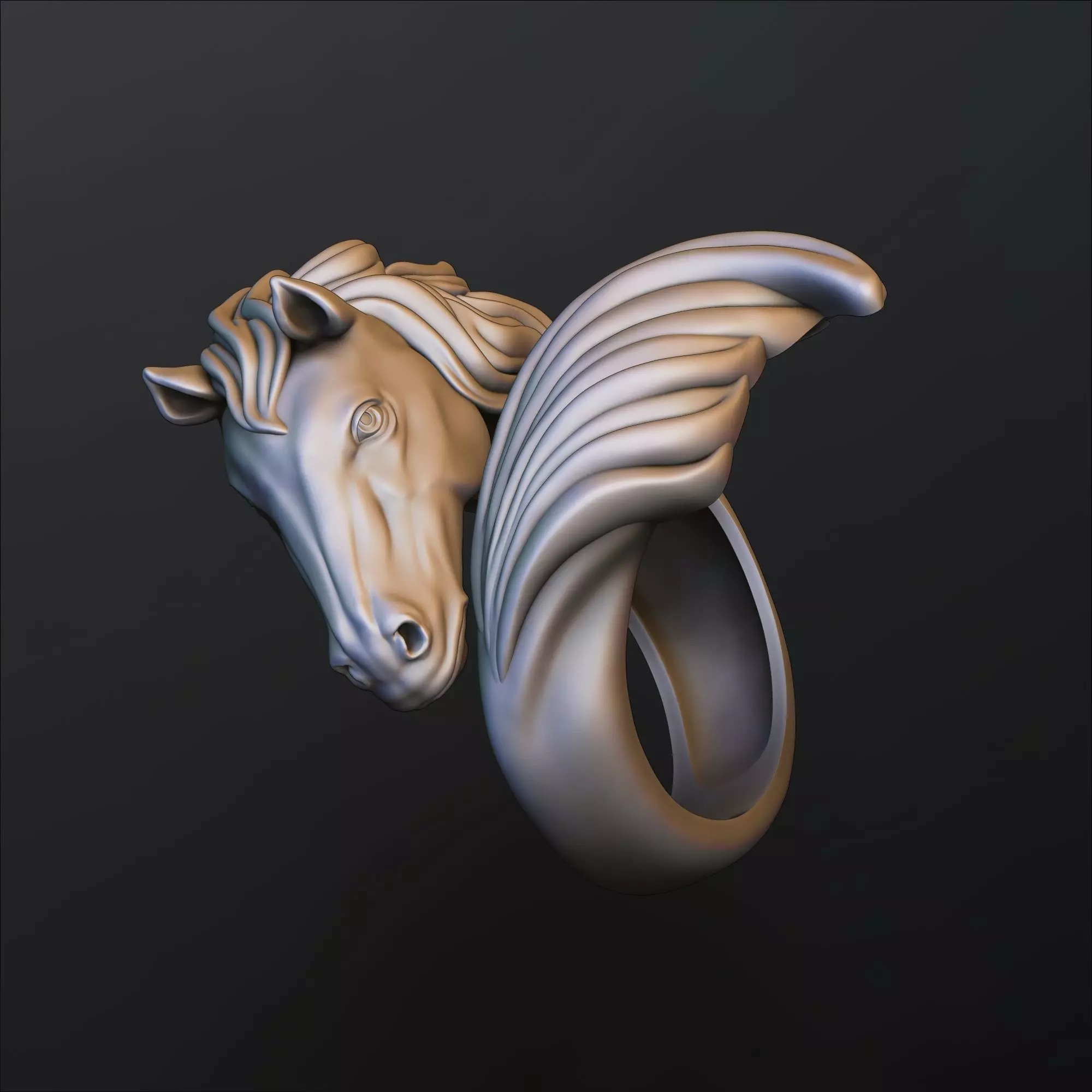 Horse Head Ring v2 3D print model_0