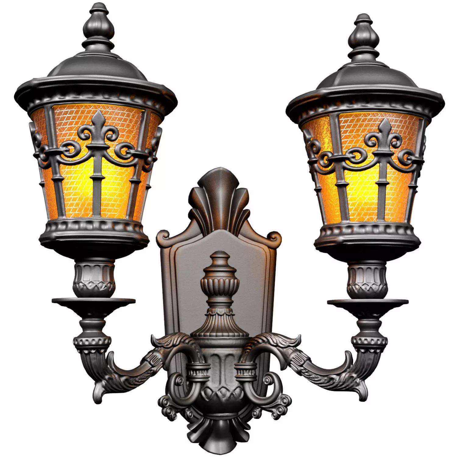 Outdoor forged classic wall lamp lantern sconce streetlight 3D model_1