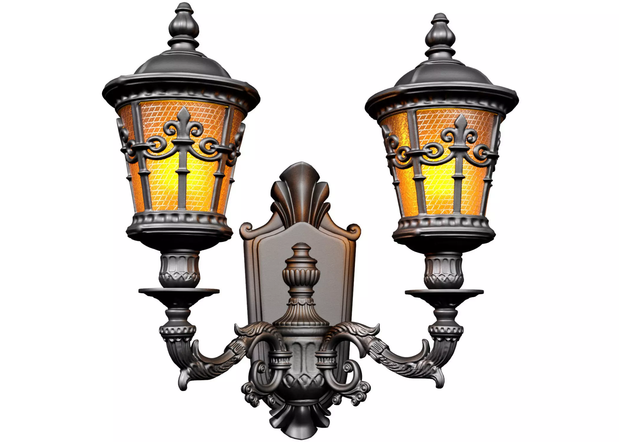Outdoor forged classic wall lamp lantern sconce streetlight 3D model_0