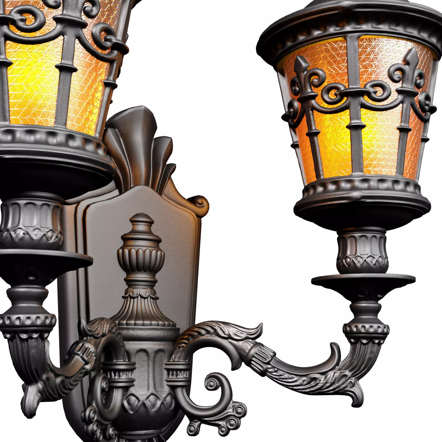 Outdoor forged classic wall lamp lantern sconce streetlight 3D model_2