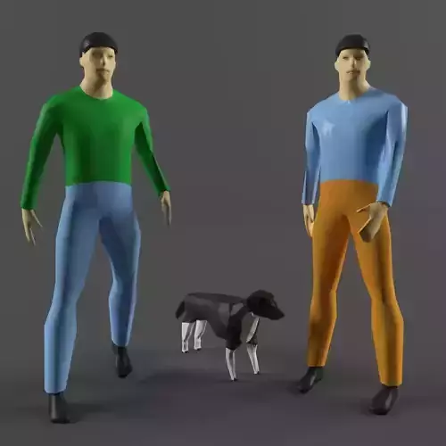 Human and dog Low-poly 3D model