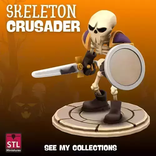 Skeleton Warrior STL Cartoon Style with Sword and Shield