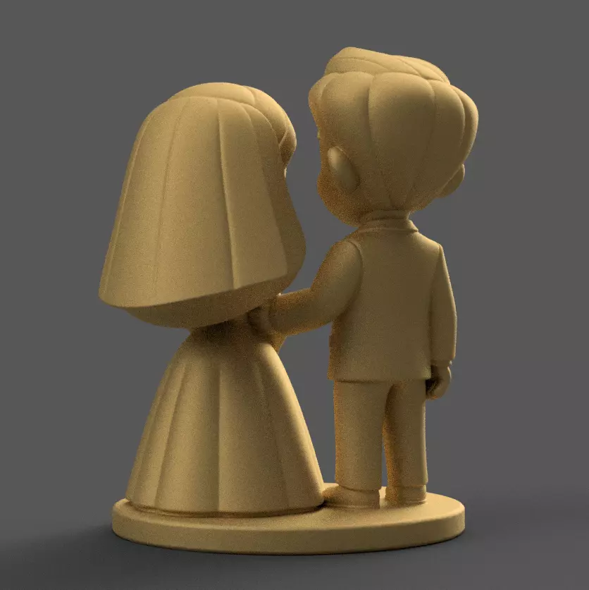 Cute Wedding Couple 3D Print STL Bride Groom 3D print model_4