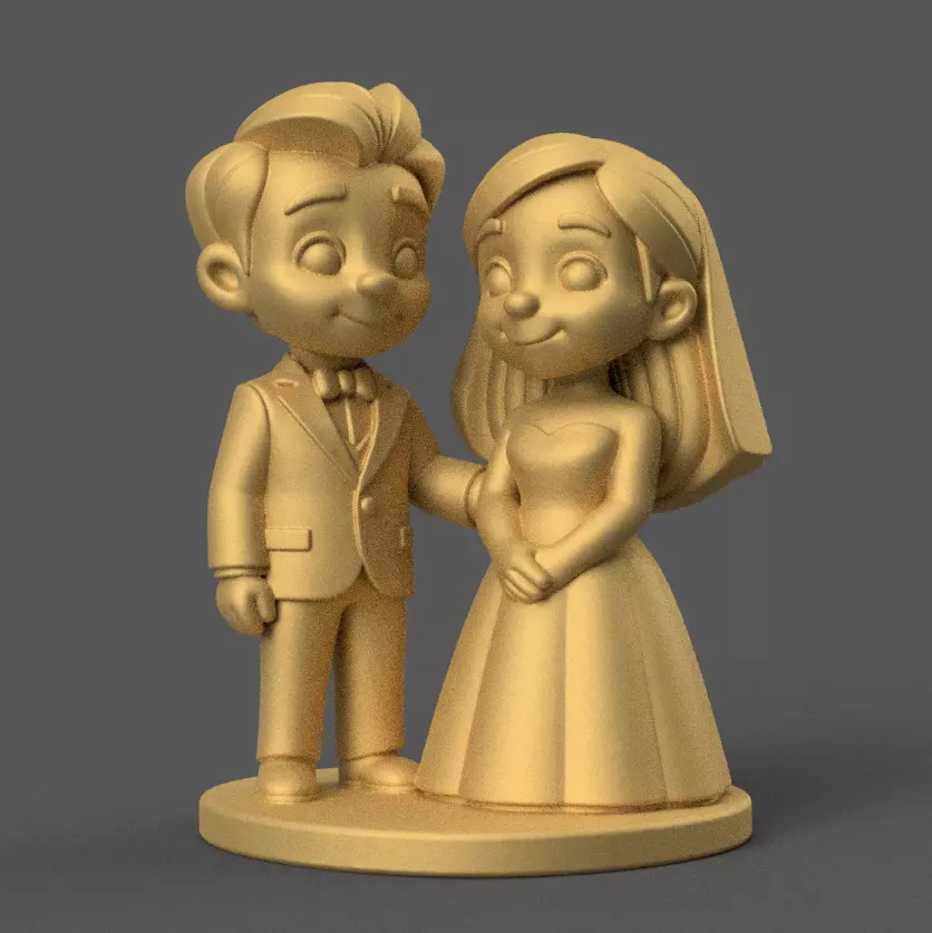 Cute Wedding Couple 3D Print STL Bride Groom 3D print model_0