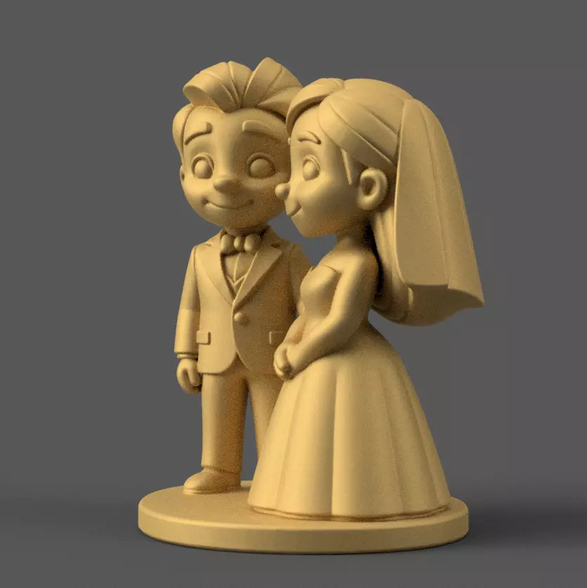 Cute Wedding Couple 3D Print STL Bride Groom 3D print model_1