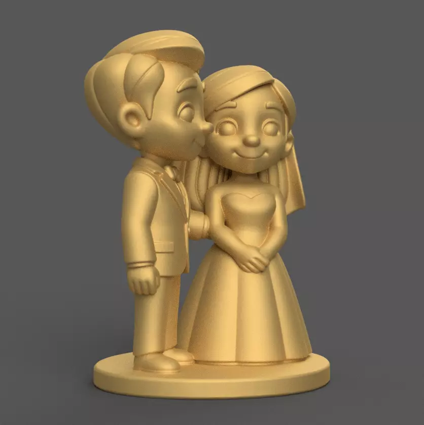 Cute Wedding Couple 3D Print STL Bride Groom 3D print model_6