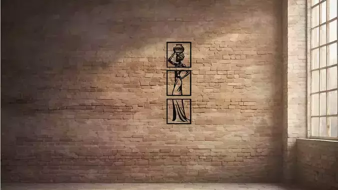 African Woman Carrying Water Pot Wall Decor Art