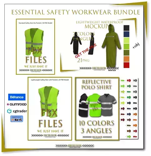  Essential Safety Workwear Bundle  FBX  OBJ   Mockups 