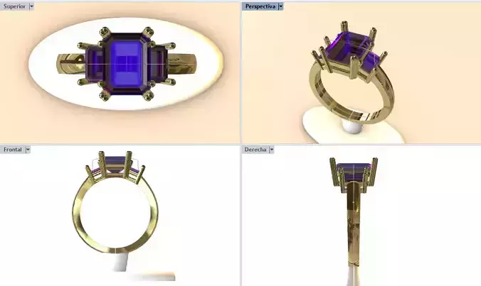 anillo para piedras corte esmeralda