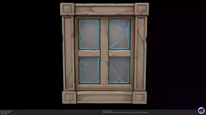 Stylized Old Wooden Window 3D Model - AI