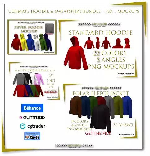 Ultimate Hoodie   Sweatshirt Bundle  FBX  Mockups