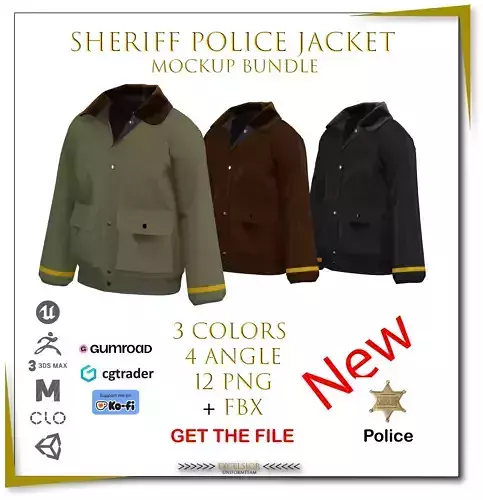 Sheriff Police Jacket Mockup Bundle   3 Colors   FBX