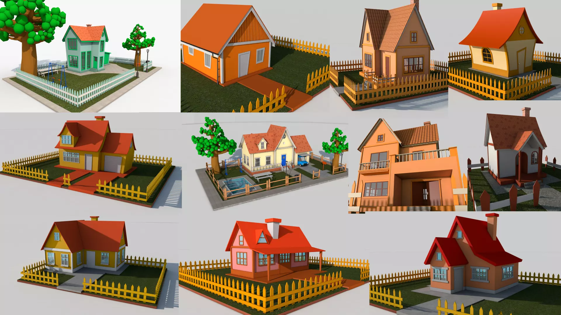 Cartoon House Pack 3D model_0