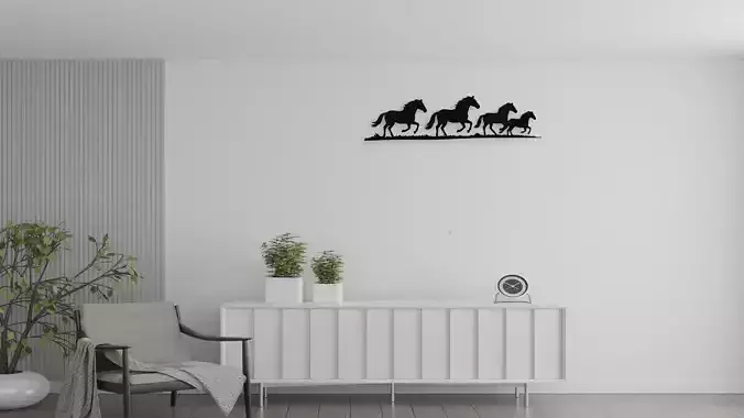 Running Horses Silhouette Wall Art Decor for CNC and 3D Print