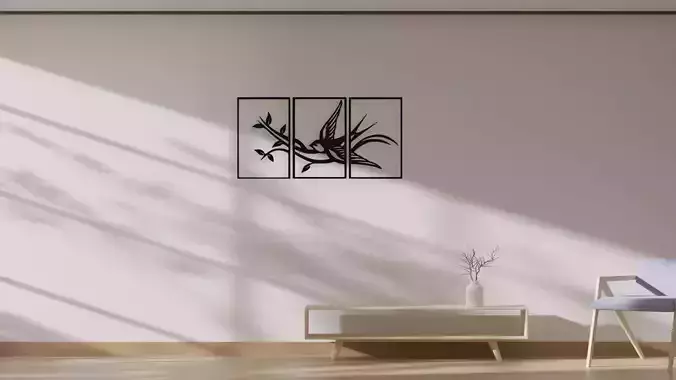 Swallow Bird on Branch Triptych Wall Art Decor