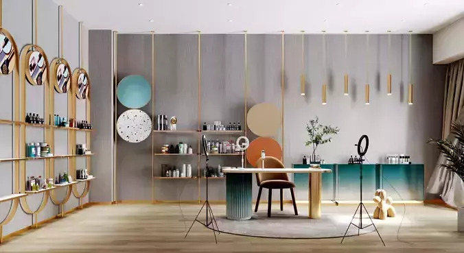 Light Luxury Live Broadcast Room - Modern Cosmetics Store