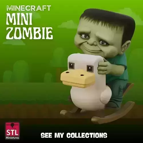 Minecraft Mini Zombie on Rocking Horse STL 3D print model