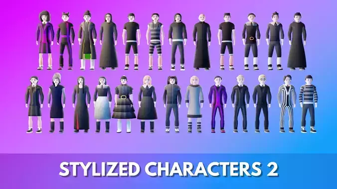 Stylized Cartoon Character Pack 2 Game Ready Rigged NPCs Low-poly 3D model