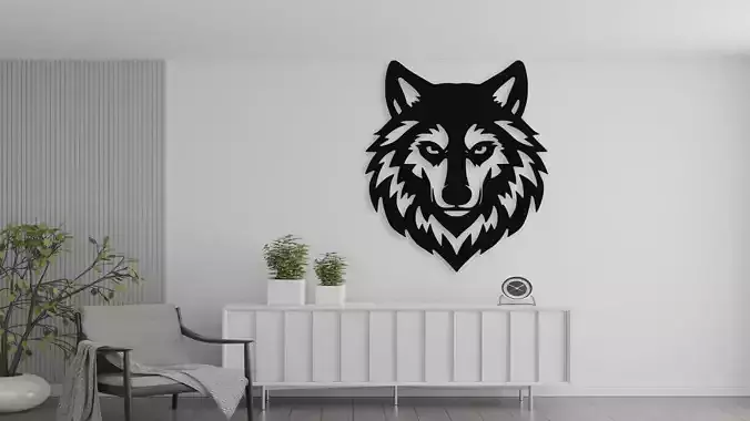 Wolf Head Wall Decor Art for Laser Cut and 3D Print
