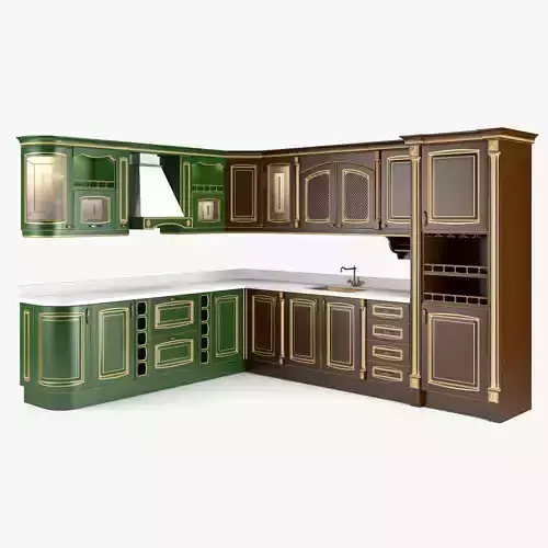 Luxury Italian Style Kitchen 3D Model with Hand-Painted Patina