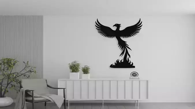 Phoenix Rising From Ashes Wall Art Decor Mythical Bird