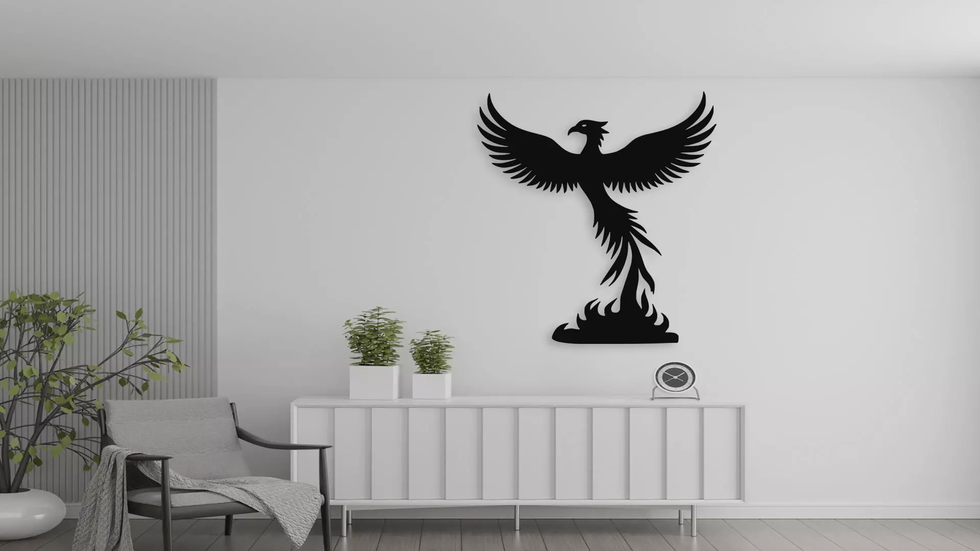 Phoenix Rising From Ashes Wall Art Decor Mythical Bird 3D model_0