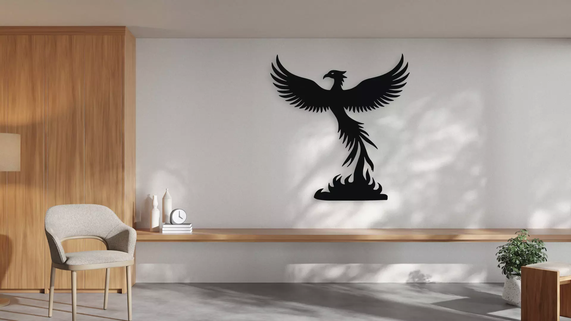 Phoenix Rising From Ashes Wall Art Decor Mythical Bird 3D model_1