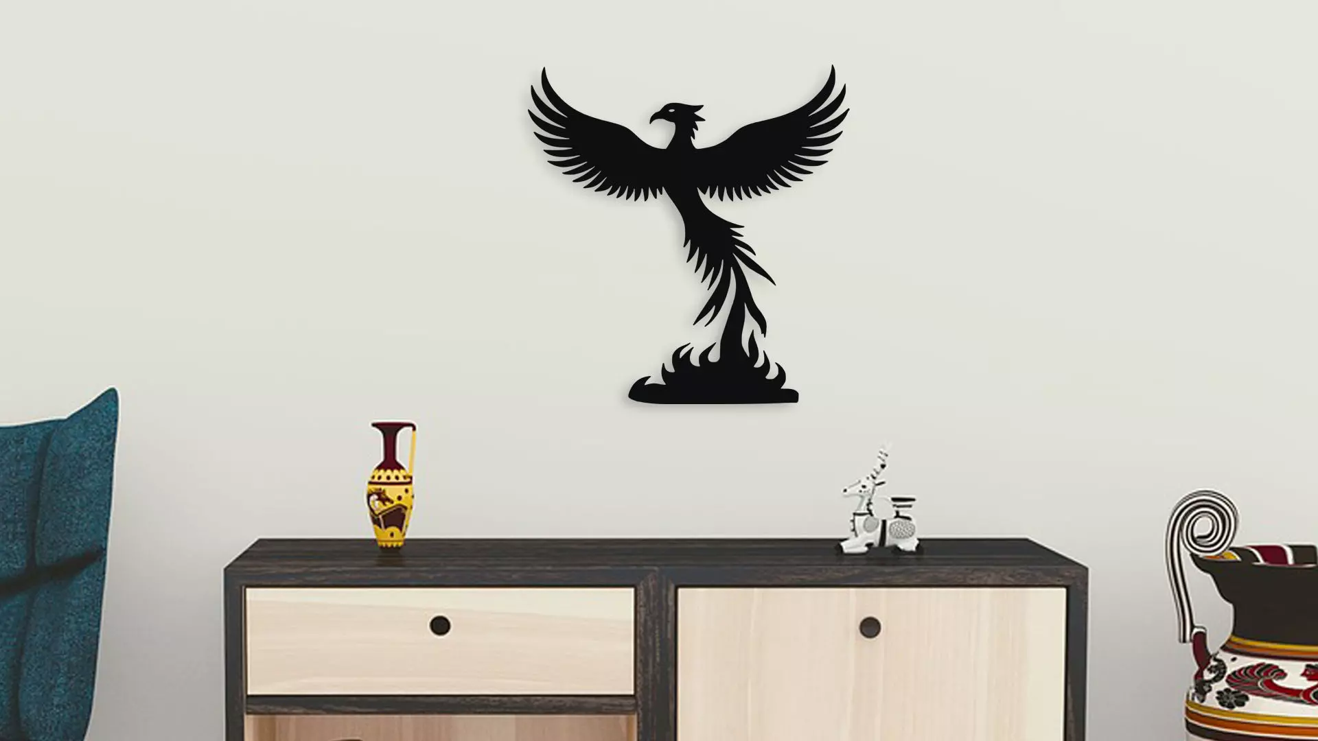 Phoenix Rising From Ashes Wall Art Decor Mythical Bird 3D model_3